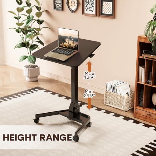 JYLH JOYSEEKER Foldable Mobile Standing Desk, Pneumatic Height Adjustable Rolling Sit Stand Desk, 90° Tiltable Portable Laptop Desk on Wheels, Mobile Desk Workstation for Home Office, Easy to Fold