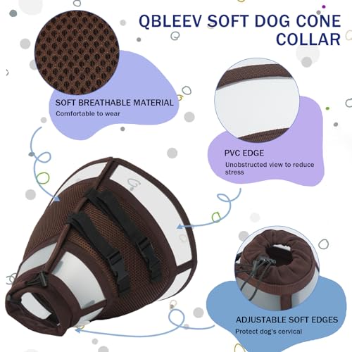 QBLEEV Dog Cone Collar, Soft Dog Cone Breathable Dog Cone for Dogs After Surgery Small Dog Cone Alternative Adjustable Protective Dog Recovery Collar Pet Neck Cone Plastic Elizabethan Collar S