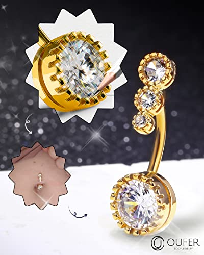 OUFER 14G Navel Rings for Women 316L Surgical Steel Belly Button Rings Clear CZ Belly Navel Piercing Jewelry