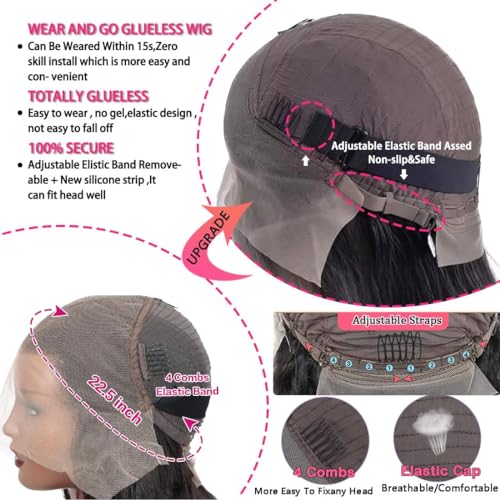 oveflect 16 Inch 13x6 Lace Front Wigs Human Hair 200 Density Body Wave HD Lace Front Wigs Human Hair Pre Plucked Natural Color Glueless Wig 100% Virgin Human Hair Lace Front Wigs for Women