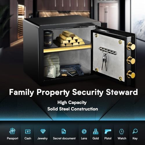 Safe Box, 0.5 Cubic Feet Home Safe, Steel Security Safe with Digital Keypad and 2 Keys, Wall-Mounted Cabinet Safe Protect Cash, Gold, Jewelry, Documents for Home, Office, Hotel