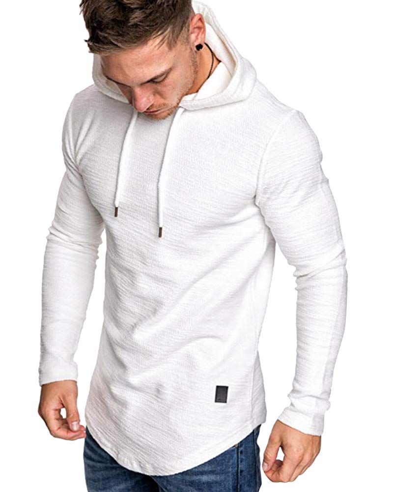 Lexiart Mens Fashion Athletic Hoodies Sport Sweatshirt Solid Color Fleece Pullover White XL