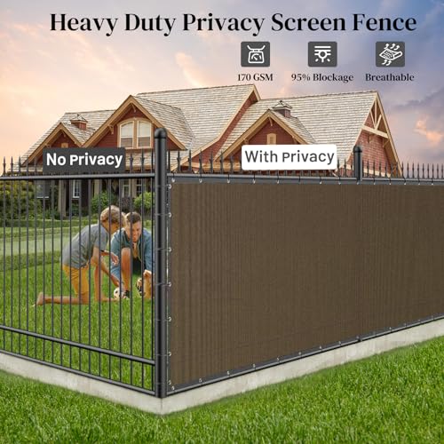 Winpull 4FT x 50FT Privacy Fence Screen Heavy Duty 170GSM Fencing Mesh Shade Net Cover Nickel-Plated Copper Grommets, 95% Blockage Privacy Fence for Outdoor Wall Garden Yard Backyard Pool (Brown)