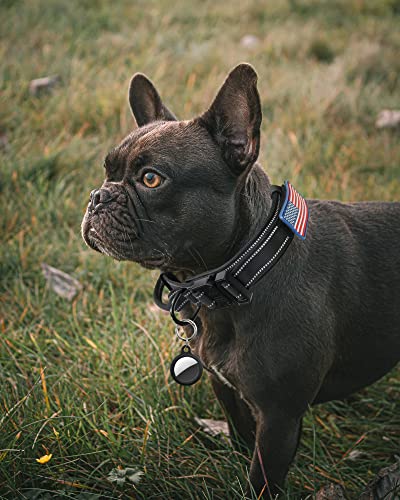 AUBELL Tactical Dog Collar and Leash Set, Adjustable Military Nylon Reflective Dog Leash and Collar with Handle and Heavy Metal Buckle for Medium Large Dogs, with Airtag Case and 2 Patches(Yellow, L)