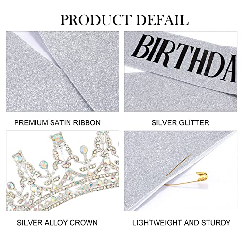 COCIDE Birthday Tiara and Crown for Women, Sash for Girls, Decorations Set, Rhinestone Headband, Crystal Hair Accessories, Party Hair Band, Cake Toppers