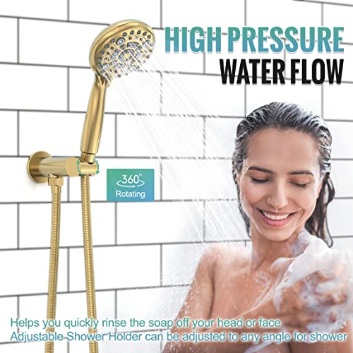 SR SUN RISE Shower Faucet - 3 Function High Pressure 10 Inch Shower System- 6 Setting Handheld Shower Head Fixtures- Valve Included Shower Faucet Set - Brushed Gold