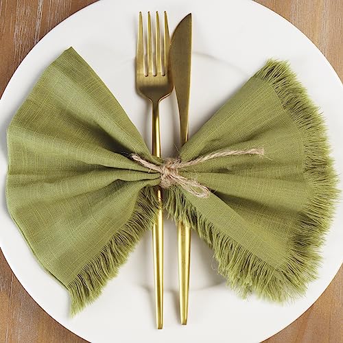Dololoo Handmade Cloth Napkins with Fringe, 18 x 18 Inches 100% Cotton Thick Table Napkins, Set of 4 Rustic Fringe Washable Dinner Napkins for Wedding, Christmas, Party and Dinner - Beige