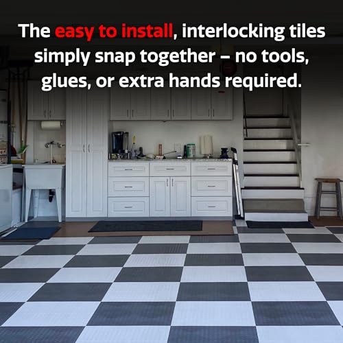 Big Floors GarageDeck Coin Pattern, Durable Copolymer Interlocking Modular Non-Slip Garage Flooring Tile (12 Pack), Graphite