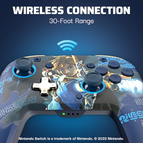 PDP Rematch Enhanced Wireless Nintendo Switch Pro Controller - Rechargeable Battery Powered, Link Hero (Glow in The Dark)