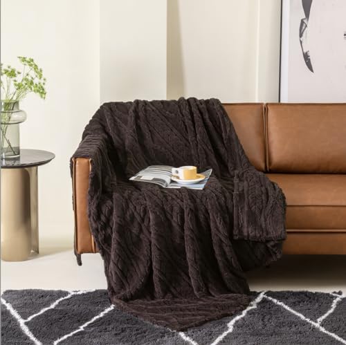 COOVA Premium Fleece Queen Size Blanket - Cozy Sherpa Blanket 3D Jacquard, Soft Fuzzy Fluffy Lightweight Warm Bed Blanket, Gift for Women,Couch,Bed,Sofa,Chair,Camping,Travel.(Taupe 90"x90")