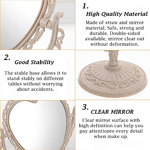 AKOAK Heart-Shaped Cosmetic Mirror - Plastic, Double-Sided, Rotatable, Lightweight - Bathroom & Bedroom Mirror (Beige)