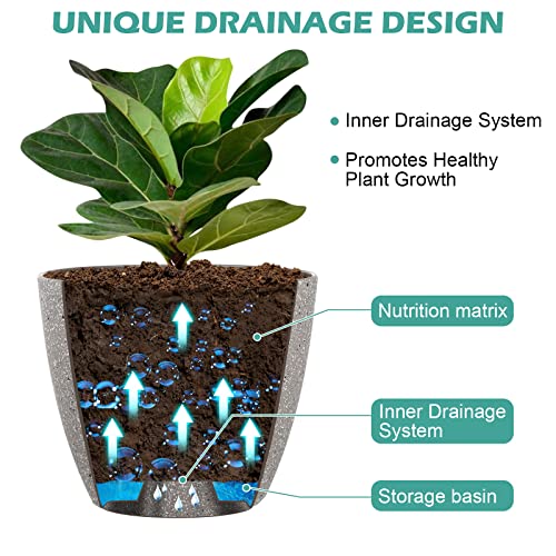 Vanavazon Plant Pots 9/8/7 Inch Set of 3 Flower Pots Indoor Outdoor Plastic Planters with Drainage Hole and Tray (Speckled Beige)