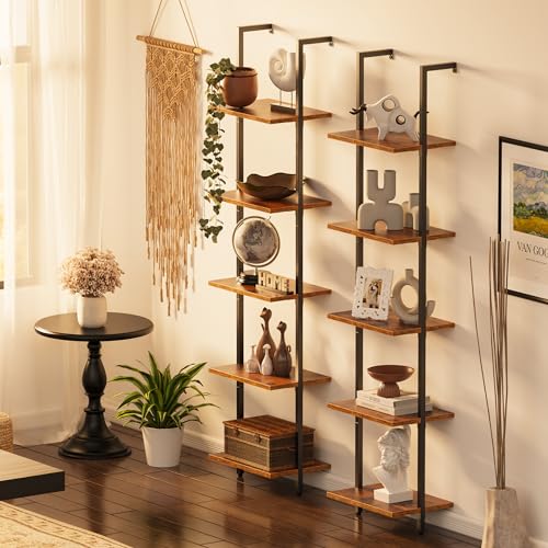 SUPERJARE 5 Tier Bookshelf, Narrow Book Shelf with Open Display Shelves, Small Bookcase with Metal Frame for Bedroom, Living Room, Rustic Brown