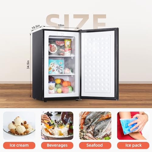Tymyp Upright Freezer 3.6 Cu.ft Mini Freezer with Reversible Single Door, Undercounter Small Freezer with 3 Adjustable Thermostat for Home/Dorms/Apartment/Office (Stainless Steel)