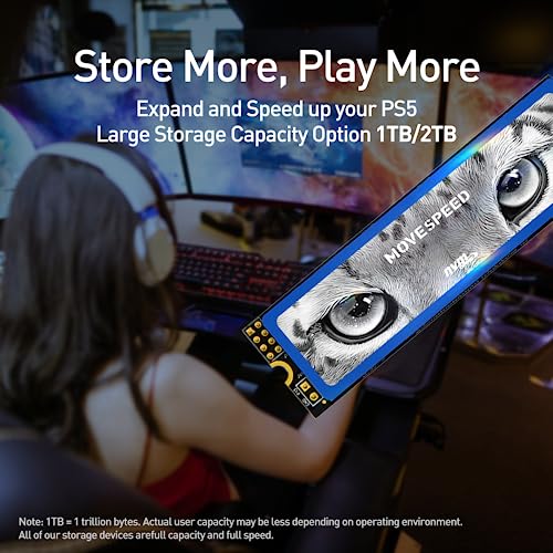 MOVE SPEED HB7450 512GB SSD for PS5 with Heatsink, PCIe 4.0 NVMe M.2 Internal Solid State Drive - Up to 7450MB/s, 3D NAND Storage Expansion Compatible with PS5, Desktops and Laptops