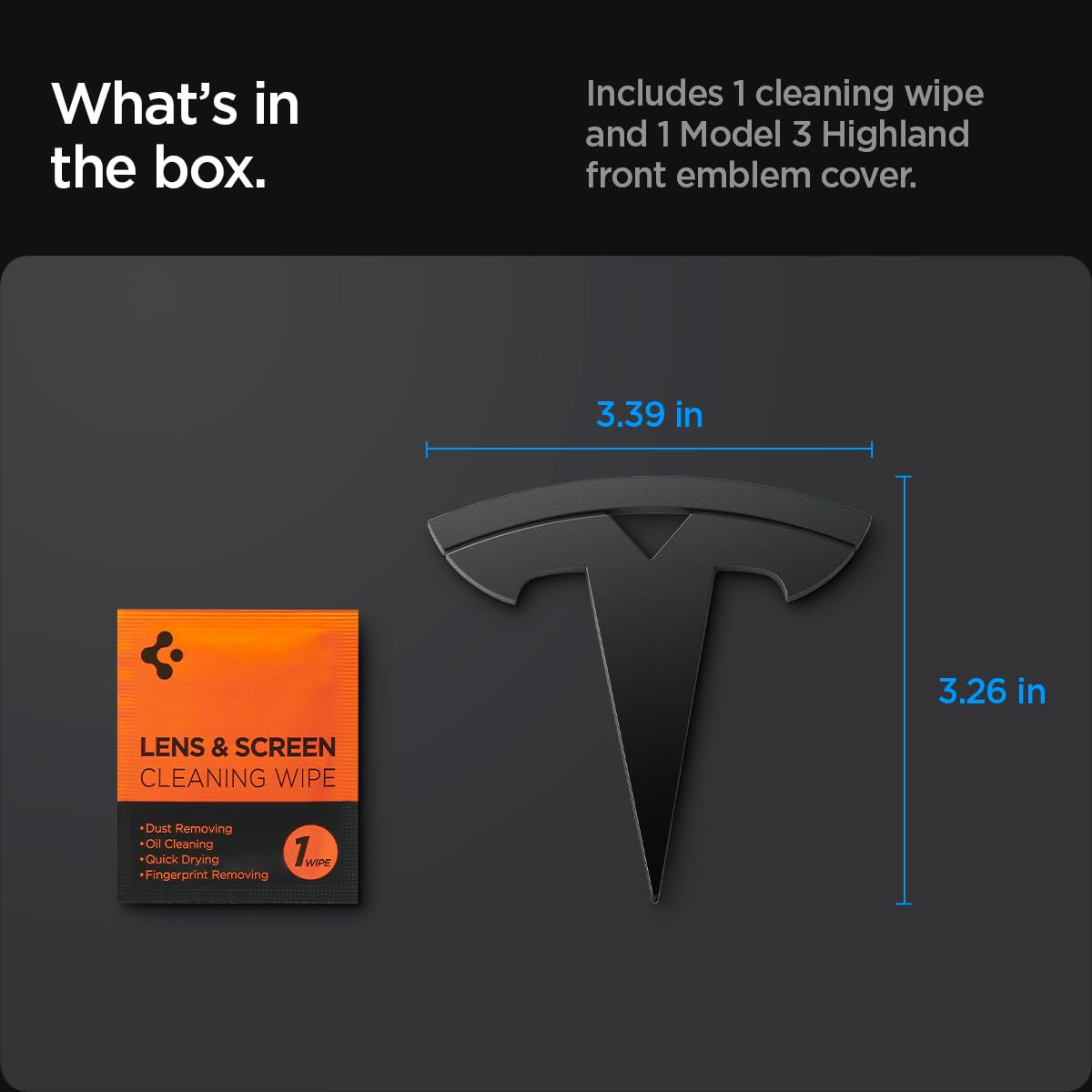 Spigen Front Emblem Logo Full Cover Sticker for Tesla Model 3 Highland (Standard, Premium & Performance 2026/2025/2024) - Black