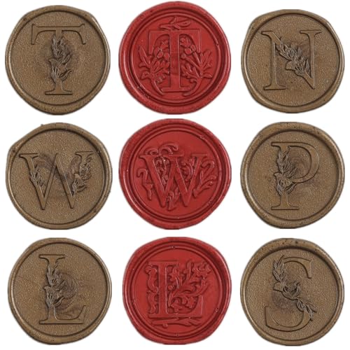 Letter R Wax Seal Stamp Kit, ONWINPOR 2PCS Eucalyptus Leaves Alphabet R Wax Sealing Stamp Set with 2Pcs Crystal Wooden Handle and 300Pcs Red Blue Gold Wax Sealing Beads, Wax Spoon and Candles (R)