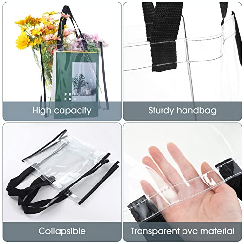Saintrygo 20 Pack Clear Tote Bags Bulk 12 x 12 x 6 PVC Plastic Tote Bag with Handles for Stadium Work Beach Sports(Black)