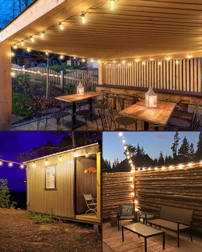 JACKYLED Upgraded 27FT Outdoor String Lights,Patio Lights Plug-in Waterproof LED String Lights for Outside, End-to-End Connectable 12 Bulbs 2 Fuses, Commercial Hanging Lights for Yard