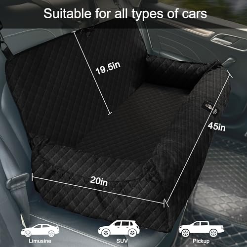 Dog Car Seat for Large Dog Under 100LBS,Dog Car Bed Pet Booster Back Seat Removable Washable Pet Travel Safety Car Seat with Safety Tethers/Storage Pocket,Only for Car Back Seat(Black)