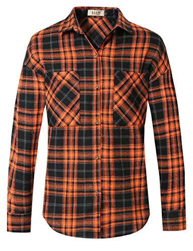 Flannel Shirts for Women, Shacket Jacket Women, Oversized Button Down Shirts Plaid Long Sleeve Causal (Small, Yellow Black)