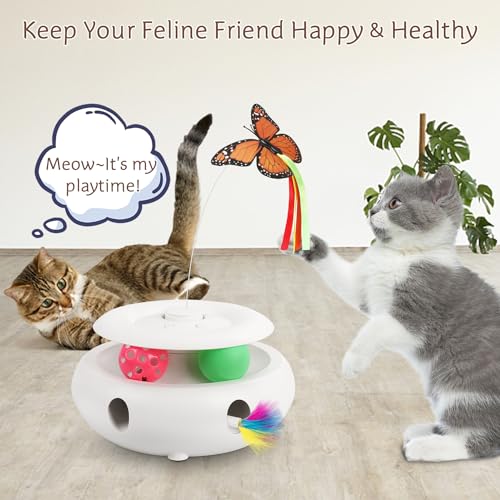 INKZOO Cat Toys Interactive Cat Toy Automatic Cat Toys for Indoor Cats, 3-in-1 Electric Cat Toy USB Rechargeable, Ambush Feather, Fluttering Butterfly, Track Balls Kitten Toy Cat Exercise Toys