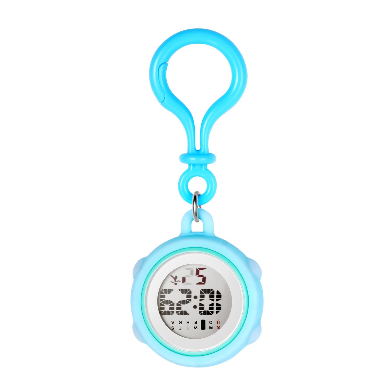 JewelryWe Digital Clip On Watch: Silicone Cover Carabiner Watches Backpack Buckle Belt Fob Watch for Rock Climbing Doctors Nurses Chefs Students