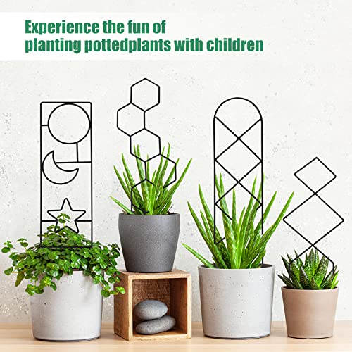 Wellsign Plant Trellis for Climbing Plants Indoor, 15.94Inch Small Garden Metal Houseplant Trellis for Potted Plants Outdoor with 4 Patterns for Vine Ivy Flower Plant Support Lover Lattice
