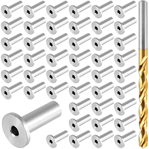 FUNSUEI 100 PCS T316 Stainless Steel Protector Sleeves, Cable Railing Protector Sleeves, Deck Cable Railing Kits, Come with Drill Bit, Cable Railing System for 1/8 Inch Cable Railing, Rope