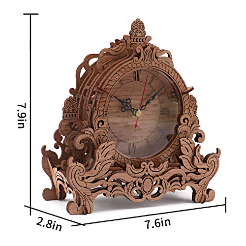 OWNONE1 Wooden 3D Puzzle Clock Model Kit for Adults, DIY Desk Clock, Dark Wooden 3D Puzzles, Crafts Gifts for Kids Children