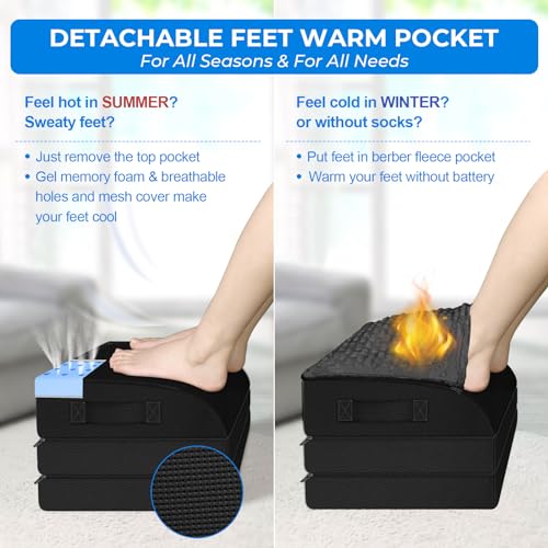 Foot Rest Under Desk for Office Use, Gel Memory Foam Foot Stool with 3 Adjustable Heights and Feet Warm Pocket for Back, Hip, Legs Discomfort Relief, Ergonomic Footrest for Office Chair & Gaming Chair
