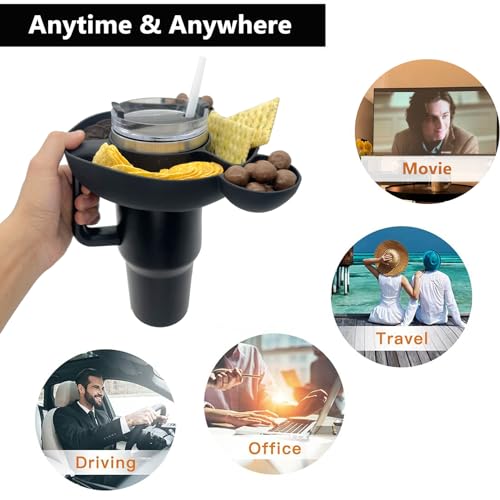 YAYAYOUNG Cute Bear Snack Bowl For Stanley 40 oz Tumbler Cups with Handle,Silicone Reusable Snack Tray Cups For Stanley Simple Modern,Charcuterie Cups with 3 Compartments,stanley accessories,Black