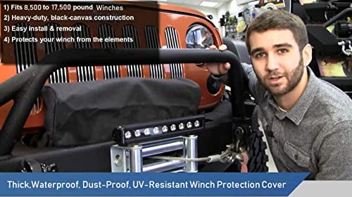 Winch Cover, Heavy Duty Waterproof Dust-Proof Winch Protection Cover, Ideal for Electric Winches 8500-17500 lbs, Indoor/Outdoor (21.5” x 9.5” x 7.5”) - Black