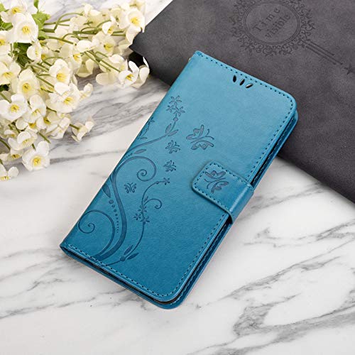 Mavis's Diary Galaxy S24 Flip Case with Card Holder Stylus Pen, Women Floral Embossing Leather Folio Cover Folding Phone Wallet Case Compatible with Samsung Galaxy S24 6.2" (Blue)