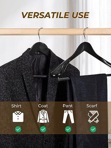 HOUSE DAY Wide Shoulder Wooden Hangers, Wood Suit Hangers with Non Slip Pant Holder, Heavy Duty Coat Hanger for Closet, Wooden Clothes Hanger for Suits, Coats, Jackets, Shirts (6 Pack, Black)