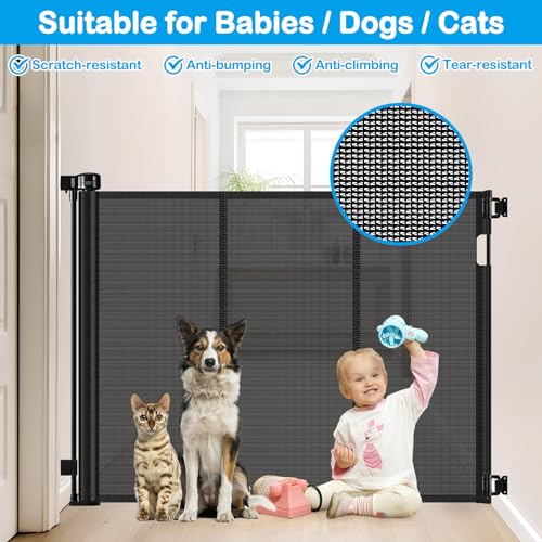 Reinforced 42 Inch Extra Tall Retractable Dog Gate with Reinforced Strips Retractable Baby Gates Extra Tall Dog Gate Outdoor Retractable Gate Extra Tall Pet Gate Tall Retractable Gates for Dogs Indoor