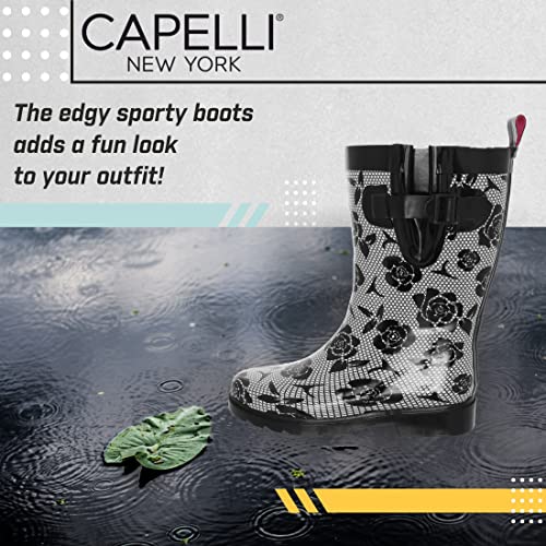 Capelli New York Ladies Geo Diamond Printed Mid-Calf Rain Boot Black Combo 7
