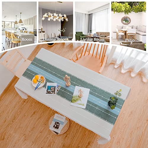 BESBESME Rustic Linen Plaid Table Cloth Boho Style Cream,Kitchen Dining Room Tablecloths for Square Tables, Washable Wrinkle Resistant,Blue/Green 55 x 55 inches
