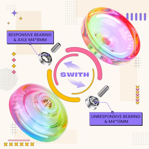 MAGICYOYO Dual Purpose Yoyos - N11 Professional Unresponsive Yoyo and K2 Responsive Yoyo, Black Golden Alloy YoYo & Blue Pink Yellow Plastic Yoyo with 2 Bags,12 Yoyo Strings, Responsive Bearings Kit