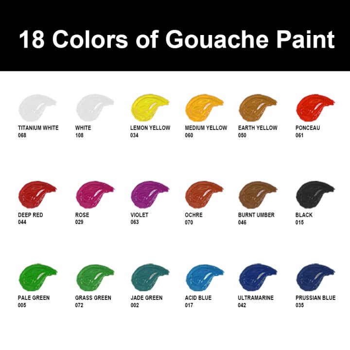 HIMI Gouache Paints Set, 18 Colors, 30g, jelly gouache paint set, Non Toxic Paint for Canvas and Paper, Art Supplies for Professionals, and More (Green Case