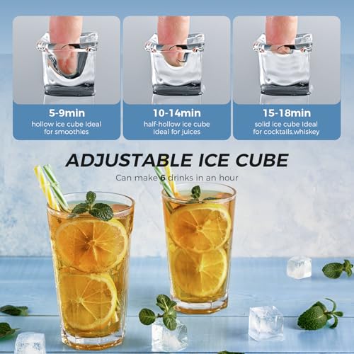 Kismile Ice Maker Countertop, Portable Ice Cube Maker Machine with 1.5L Detachable Water Tank, 33Lbs/Day, 16Pcs/5Mins, 24H Timer, Self-Cleaning Small Ice Maker, Ice Machine Maker for Home,Office,Party