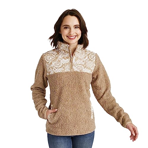 Vera Bradley Women's Snap Collar Fleece Pullover Sweatshirt With Pockets (Extended Size Range), Java Ginger, Extra Small