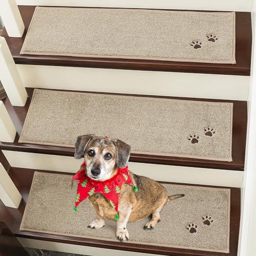 BEQHAUSE Stair-Treads-for-Wooden-Steps-Non-Slip Stair Treads Machine Washable Carpet Stair Treads 28inX9in Soft Indoor Stair Runner for Kids Elders and Pets 100% Polyester 4pcs,Dark Grey