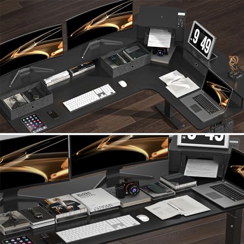 REGISDESK 67" L Shape Standing Desk, Electric L Adjustable Height Standing Desk with 4 Drawers, Corner Modern Standing Desk with Monitor Stand for Home Office, Classic Black