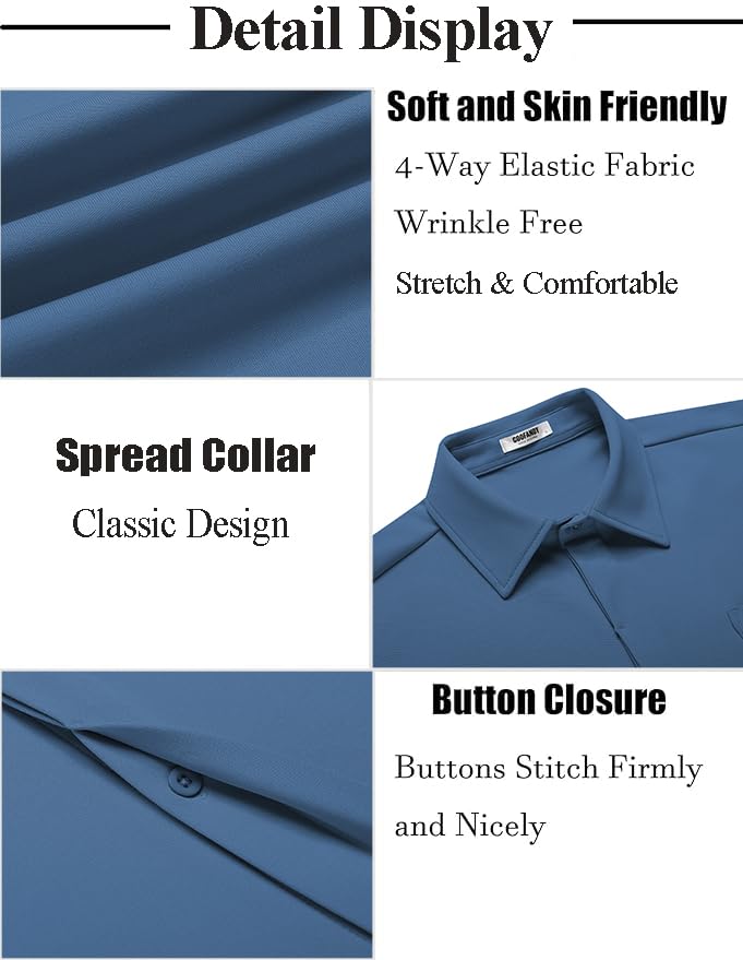 COOFANDY Men's Casual Button Down Shirts Short Sleeve Muscle Fit Dress Shirts with Pocket Deep Blue
