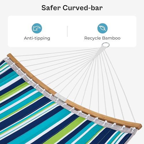 SUPERJARE 12 FT Quilted Fabric Hammock with Detachable Pillow, 2 Person Hammock with Spreader Bars, Adjustable Chain, Outdoor Hammock without Stand, for Outside, Patio, Garden, Dark Cyan