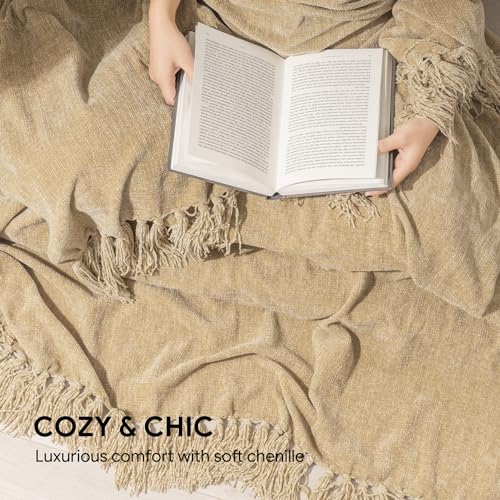 RECYCO Buffalo Paid Chenille Throw Blanket for Couch, Soft Cozy Decorative Buffalo Check Blanket Throw with Tassels for Bed Sofa, Lightweight Chenille Knitted Throw, Plaid Navy Off White, 50'' x 60''