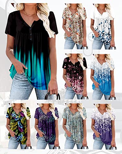 Womens Summer Plus Size Tops Blouses Short Sleeve Shirts Lace Pleated Tunic Tops XXL