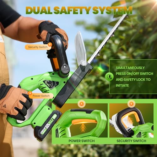 Saker Cordless Hedge Trimmer, 20” 22V Electric Bush Trimmer Handheld Shrub Trimmer, Lightweight Hedge Clippers with Dual-Action Blades, 9/16" Cutting Capacity, 1 Battery and Charger Included