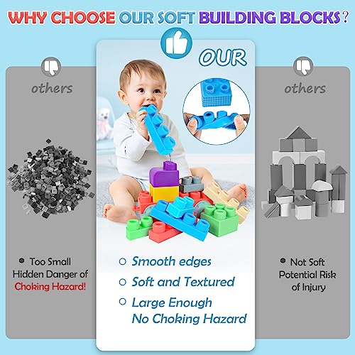ROHSCE Soft Building Blocks for Toddler, Blocks for Kids 6 Months and up, Large Creative Stacking Blocks 20 PCS STEM Blocks, Toddler Stacking Toy Gifts Colorful Soft Block Sets